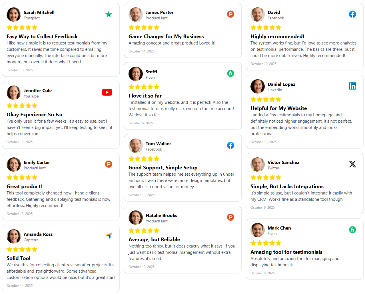 A single widget to collect testimonials, reviews, bug reports, and feature requests - all in one place.